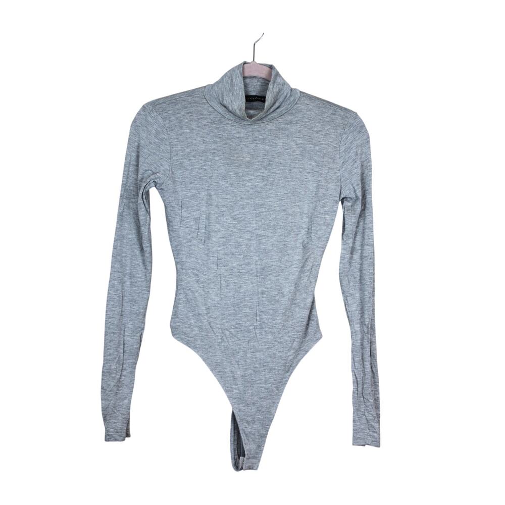 Jluxlabel Grey Long Sleeve Stretchy Moc‎ Neck One Piece Bodysuit Size S